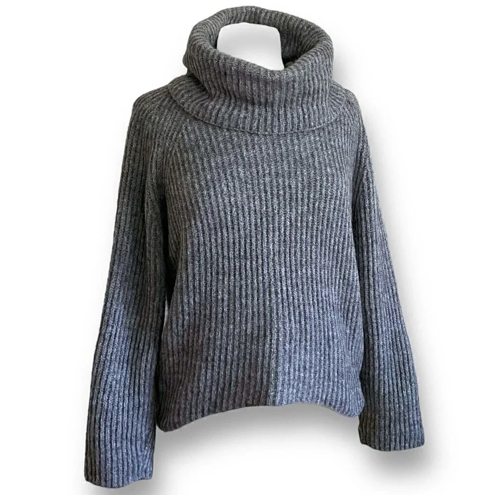 J Crew Point Sur Womens Gray Chunky Turtleneck Sweater XS Mohair Wool Ribb Knit